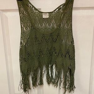 Intimately free people olive crochet fringe top